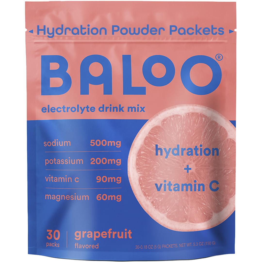 Baloo Grapefruit Electrolytes Packets 30ct on desk, easy daily hydration without added sugar.