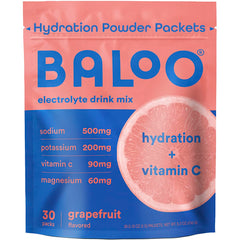 Baloo Grapefruit Electrolytes Packets 30ct on desk, easy daily hydration without added sugar.
