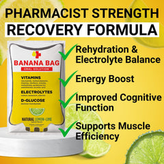 Banana Bag packets dissolve in water for quick electrolyte replenishment.