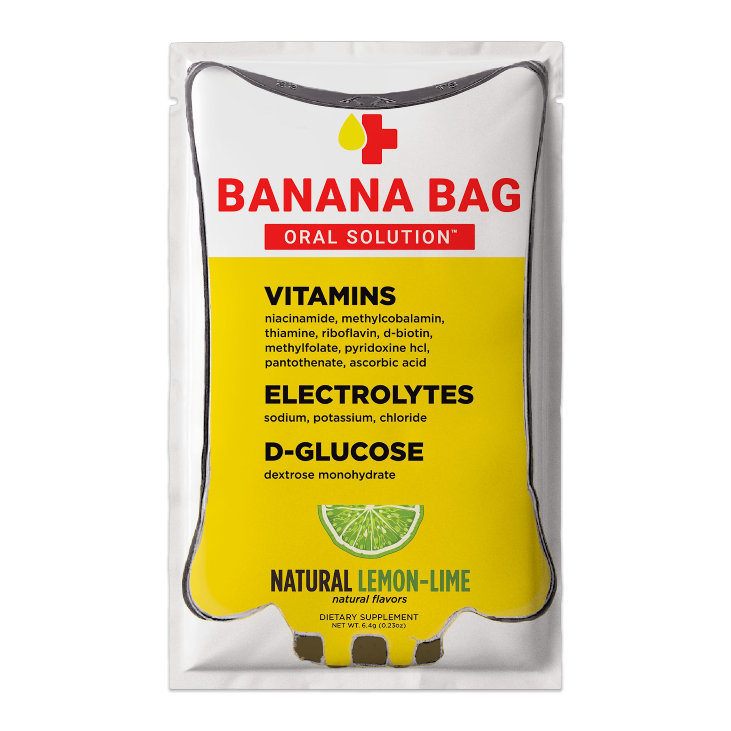 Banana Bag Oral Solution lemon-lime packets close-up for refreshing hydration.