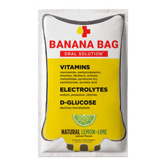 Banana Bag Oral Solution lemon-lime packets close-up for refreshing hydration.
