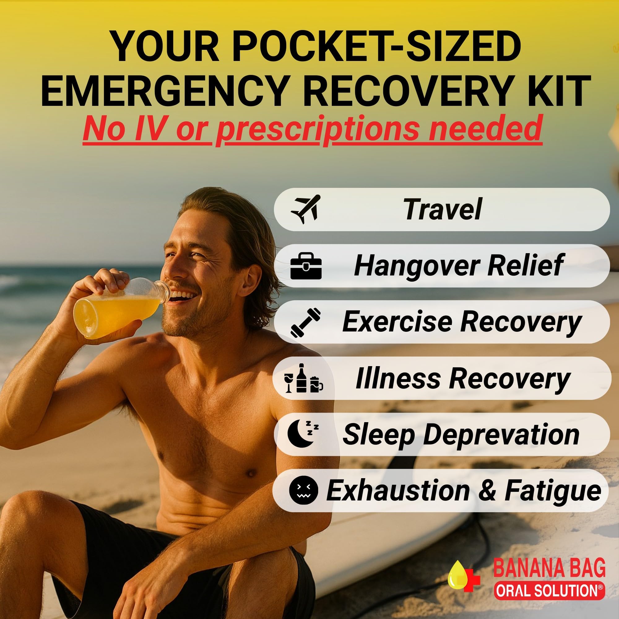 Banana Bag packets carried in a bag for travel hydration.