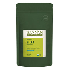 Banyan Botanicals Bilva powder bottle close-up for digestion support