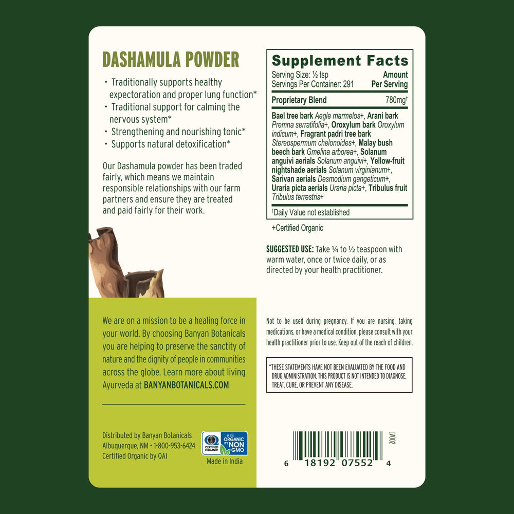 Banyan Botanicals Dashamula tea-steeping scene for a soothing infusion.