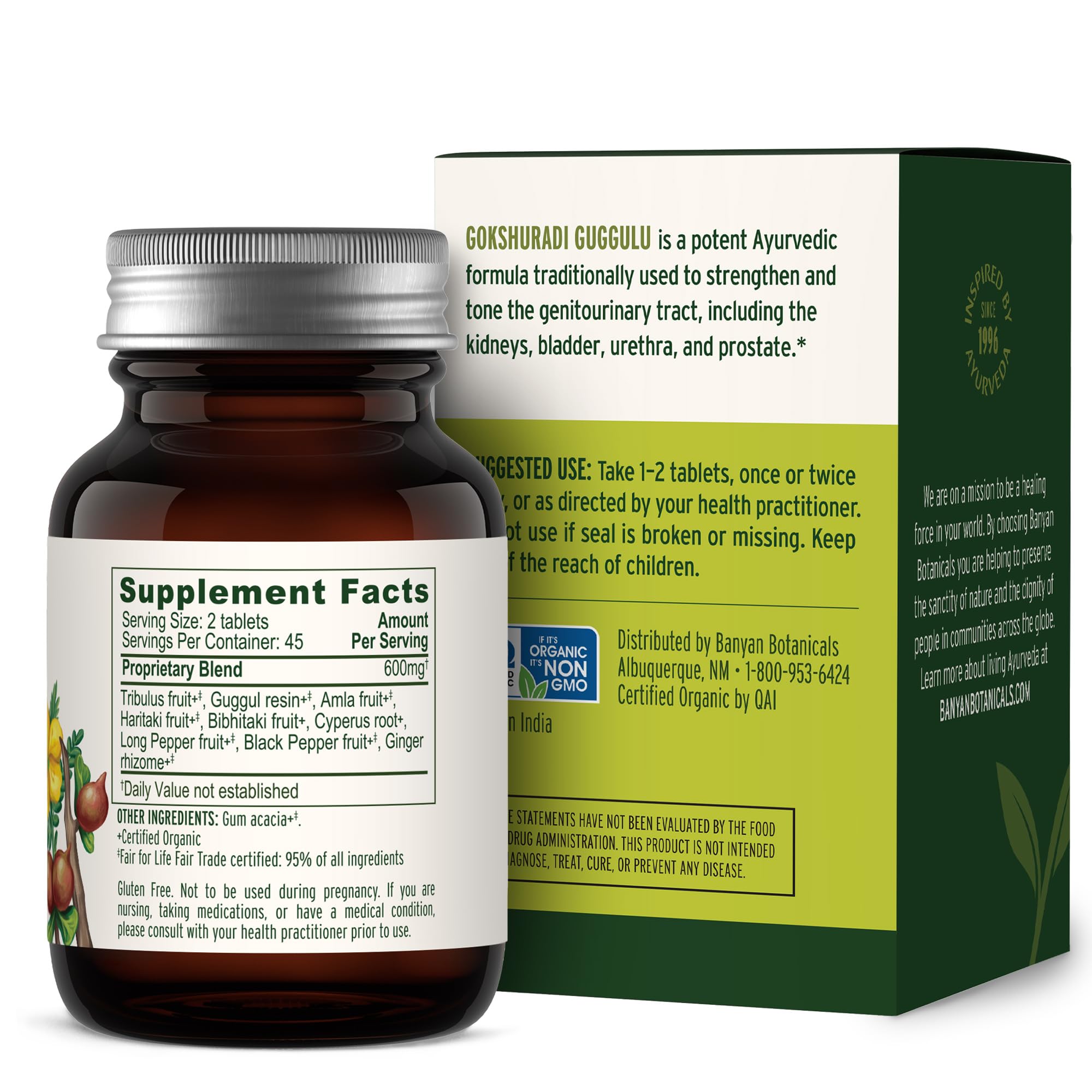 Banyan Botanicals Gokshuradi Guggulu tablets QR code on label for authenticity