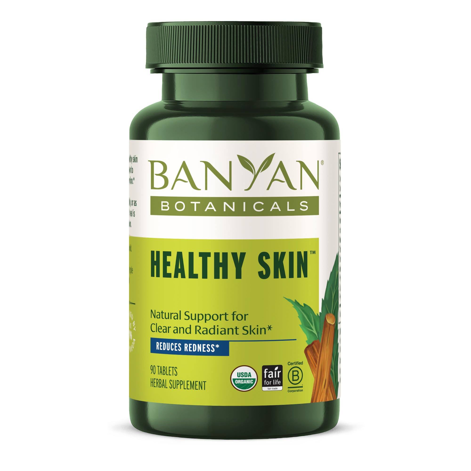 Banyan Botanicals Healthy Skin bottle front showing radiant skin potential