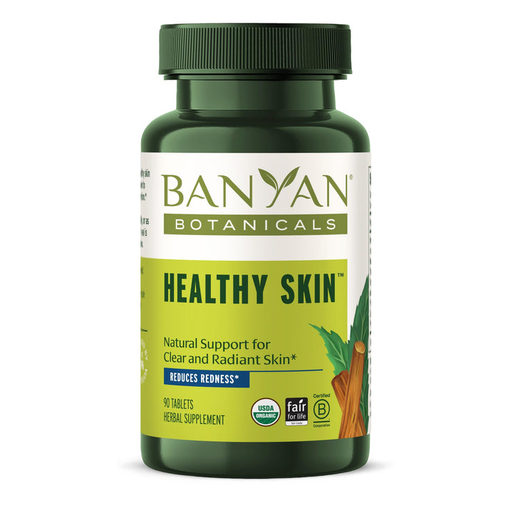 Banyan Botanicals Healthy Skin bottle front showing radiant skin potential