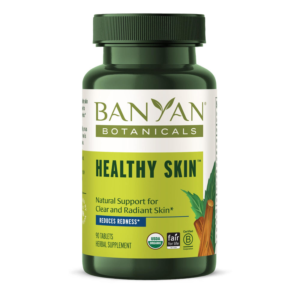Banyan Botanicals Healthy Skin bottle front showing radiant skin potential
