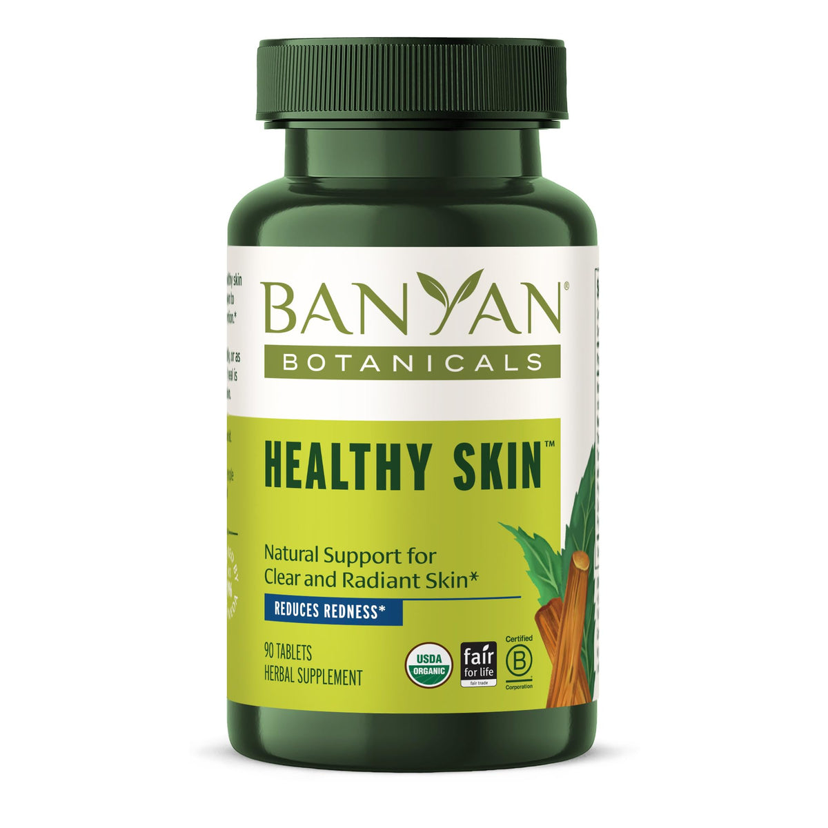 Banyan Botanicals Healthy Skin bottle front showing radiant skin potential