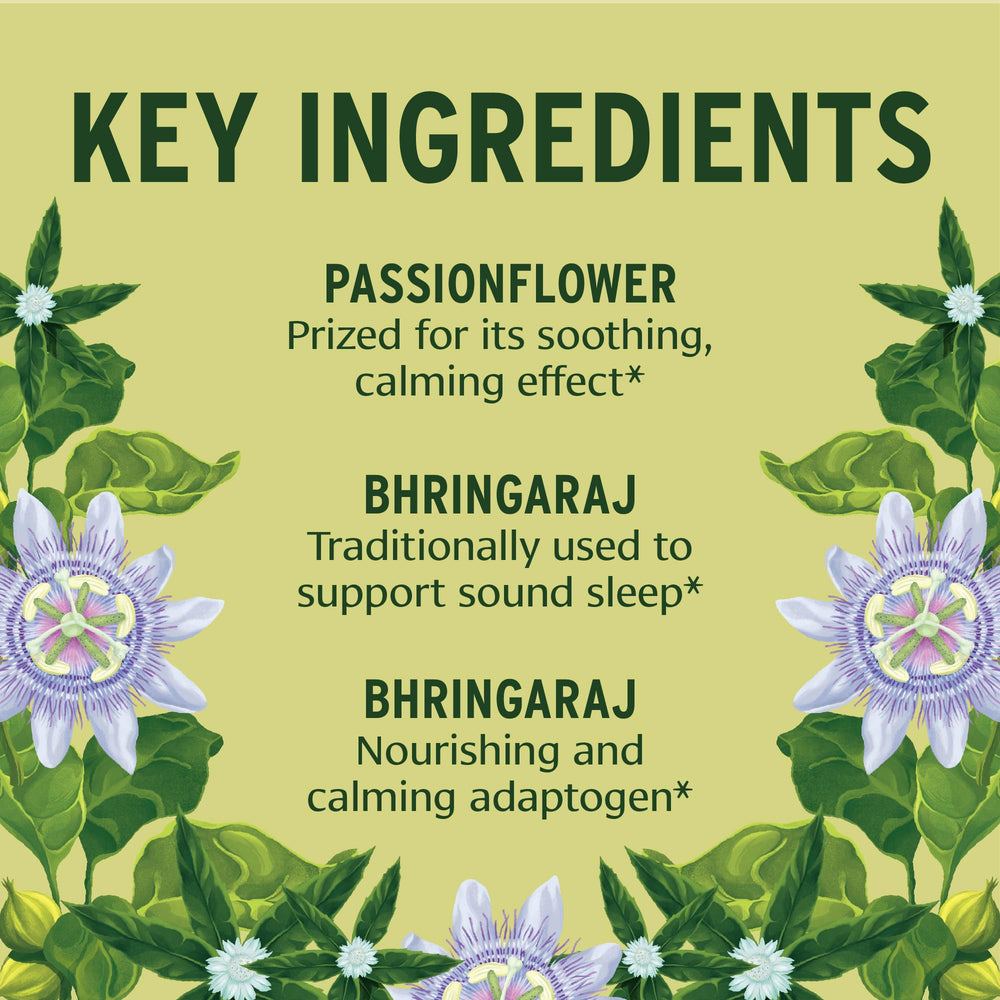 Banyan Botanicals I Sleep Soundly label details reveal a herbal blend with ashwagandha and chamomile.