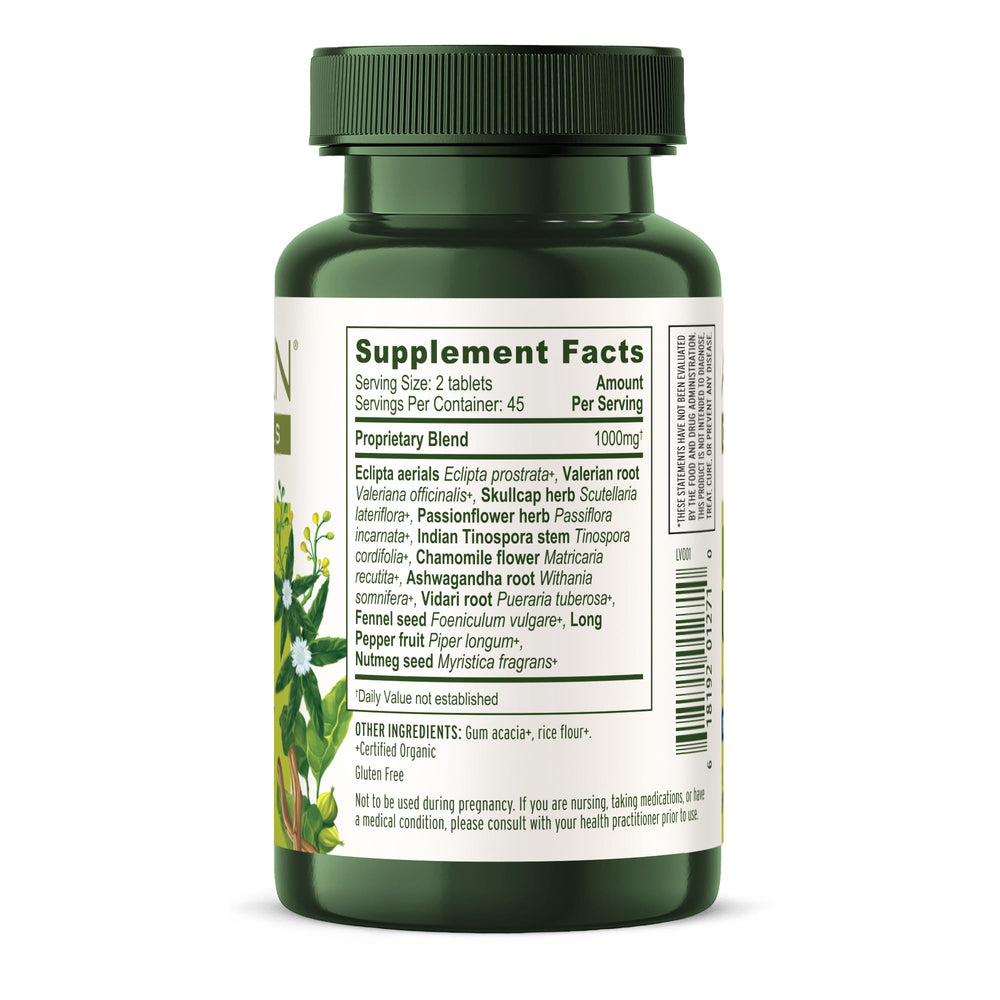 Banyan Botanicals I Sleep Soundly packaging front emphasizes organic, non-GMO credentials.