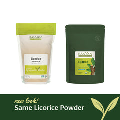 Banyan Botanicals organic licorice powder label shows organic certification.