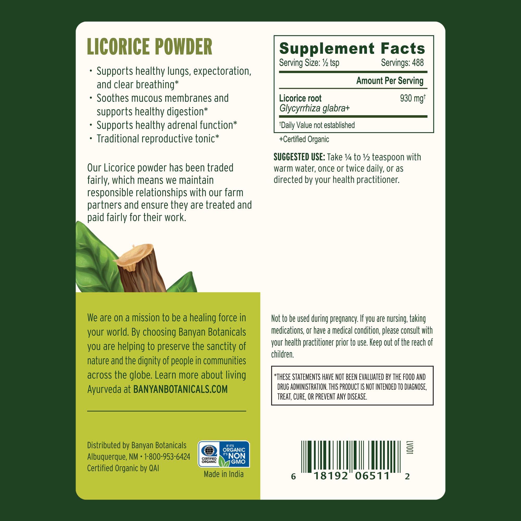 Banyan Botanicals Licorice Powder tea infusion promoting smooth breathing.