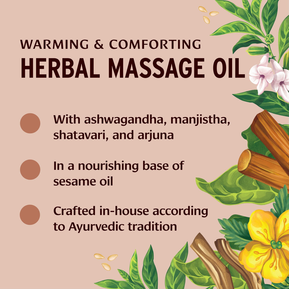 Banyan Mahanarayan Oil spread on skin showing herbal blend for massage.