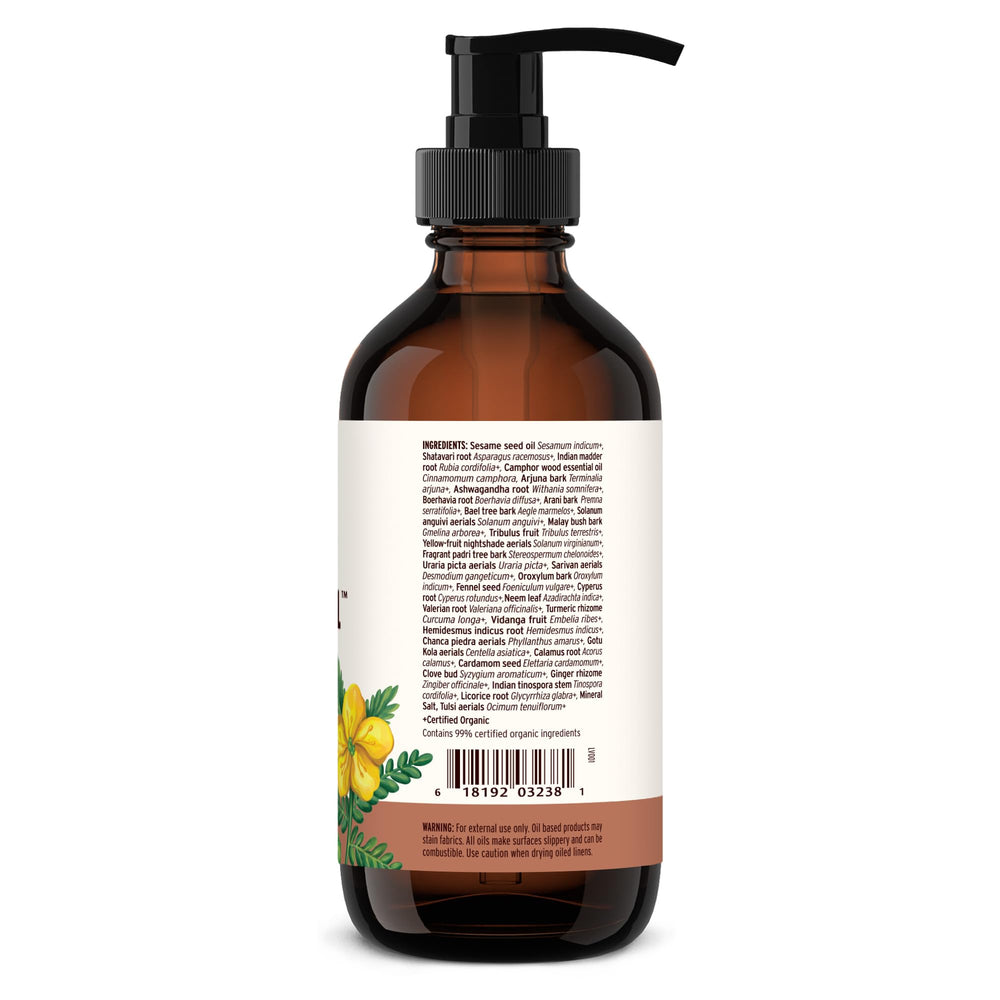 Therapist applies Banyan Mahanarayan Oil during a massage session.