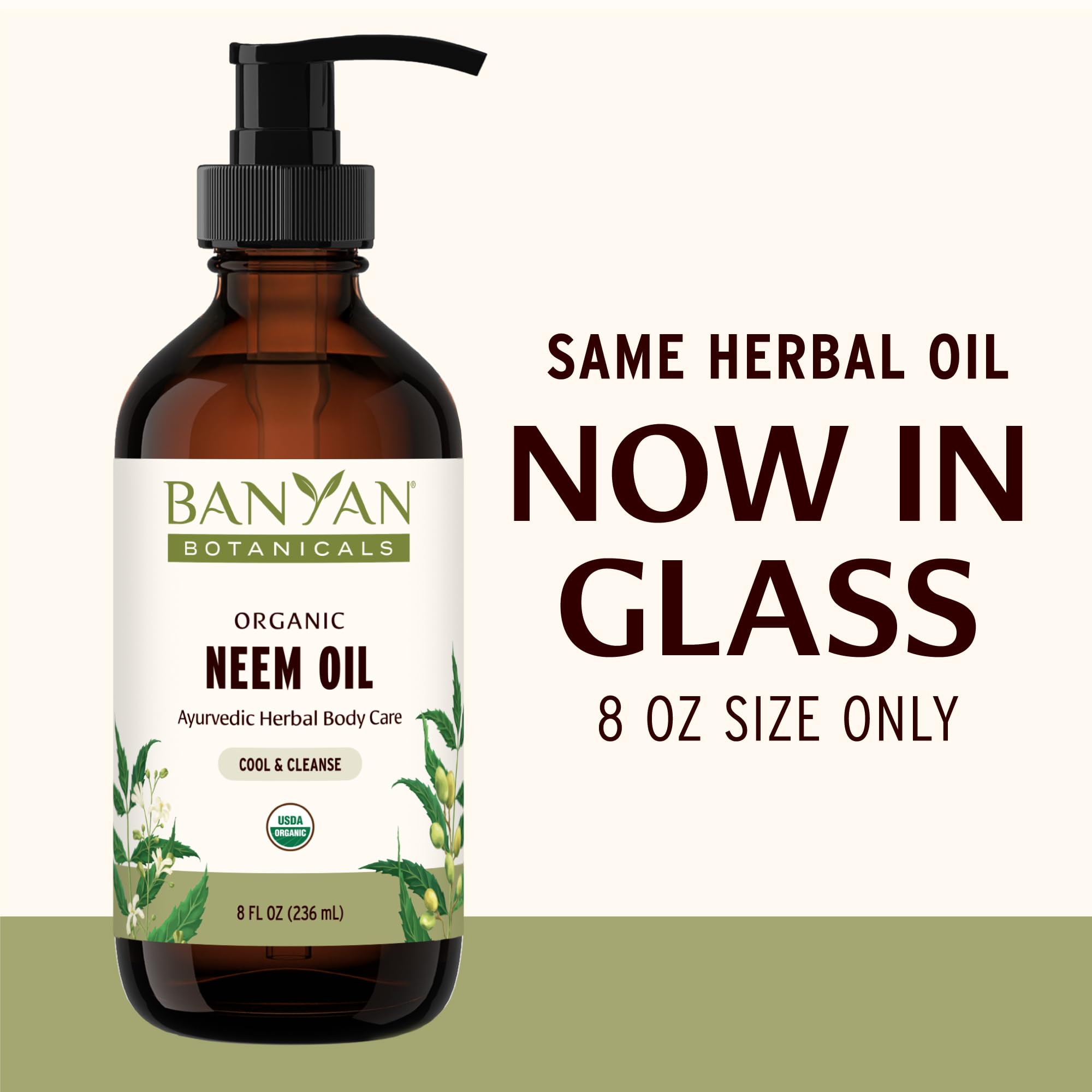 Banyan Botanicals Neem Oil label highlights organic, sustainable sourcing