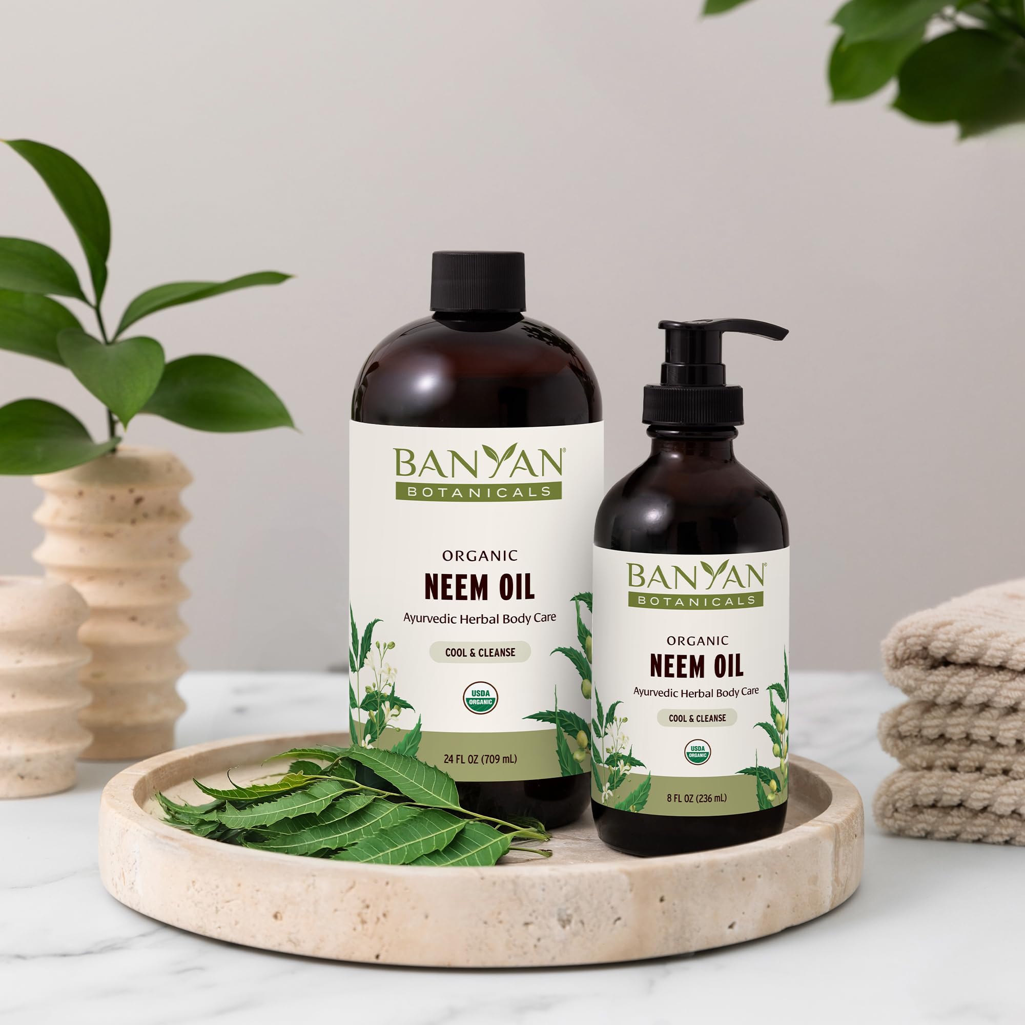Banyan Botanicals Neem Oil texture shows silky, lightweight oil