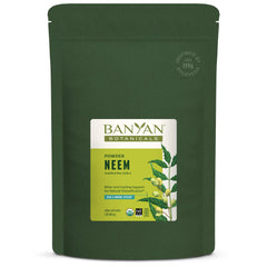 Banyan Botanicals Neem Powder bottle close-up highlighting skin health