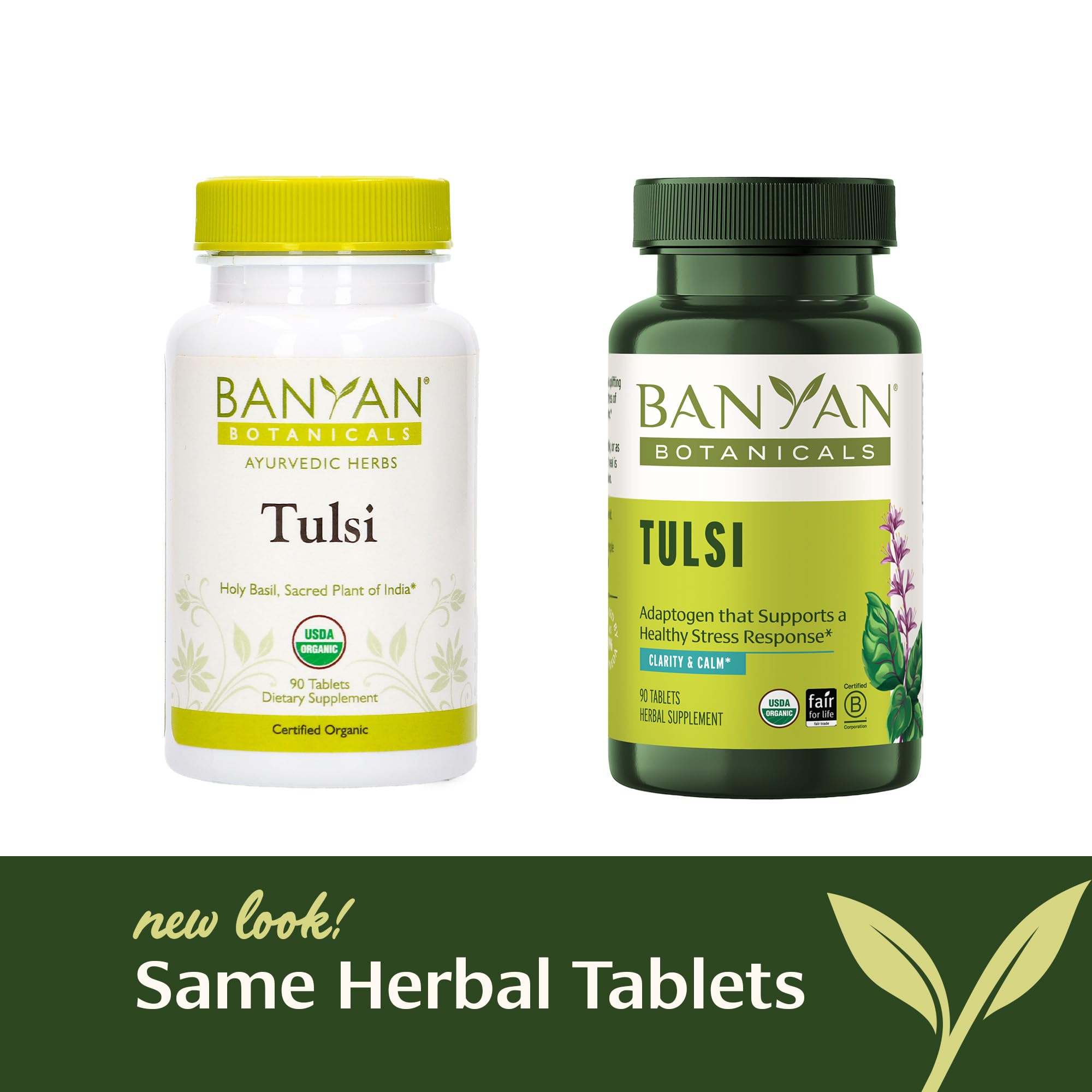 Banyan Botanicals Organic Tulsi leaves displayed for purity and quality