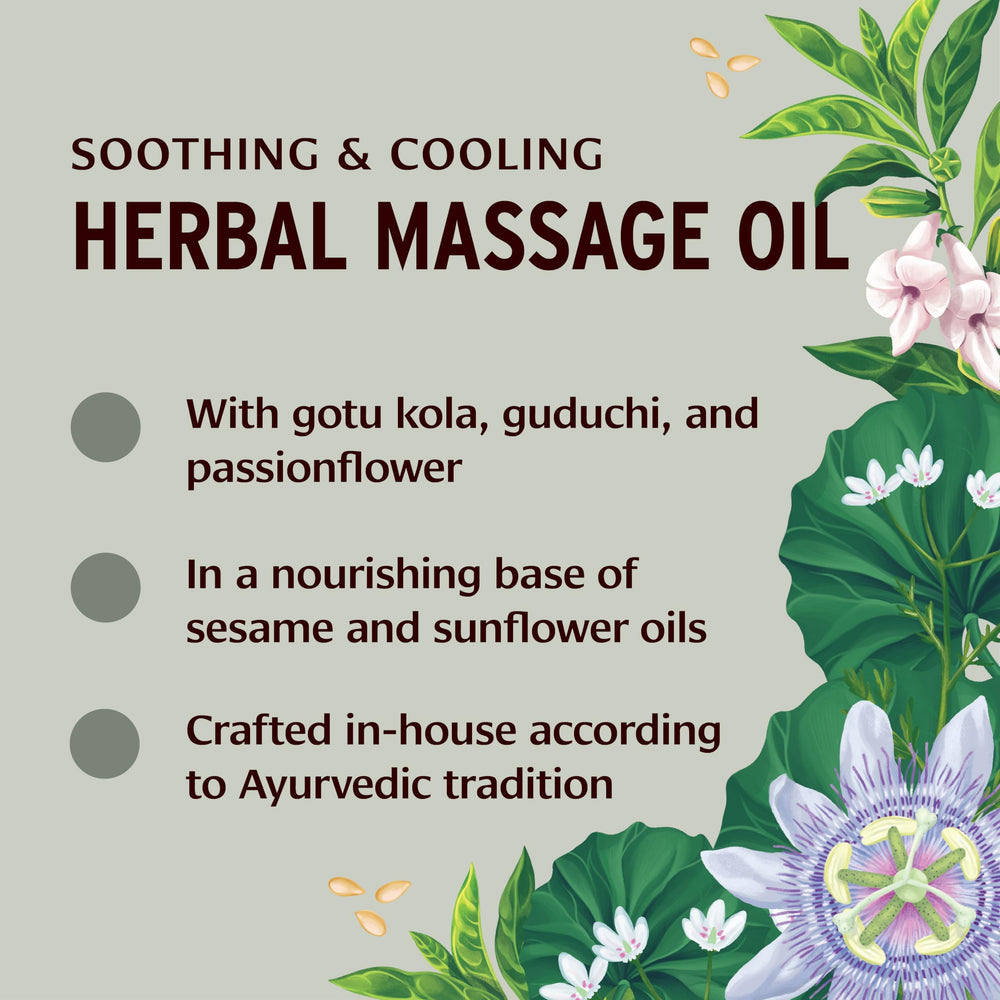 Banyan Botanicals Pitta Massage Oil being poured for a cooling massage