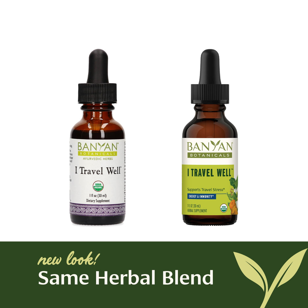 Banyan Botanicals sustainable sourcing badge on packaging.