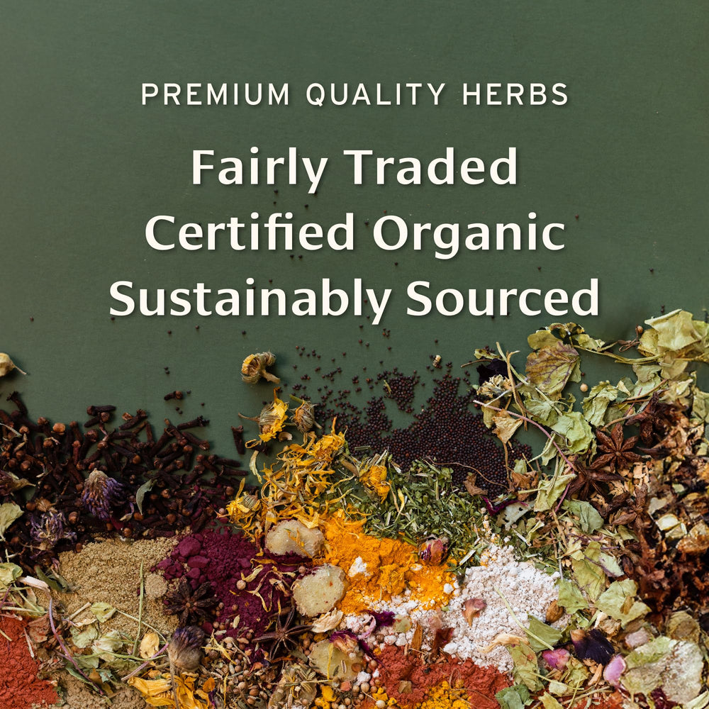 Banyan Botanicals Triphala packaging recycled board close-up underscoring sustainable sourcing.