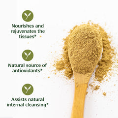 Banyan Botanicals Triphala powder jar front with clean design ideal for pantry-friendly detox rituals.