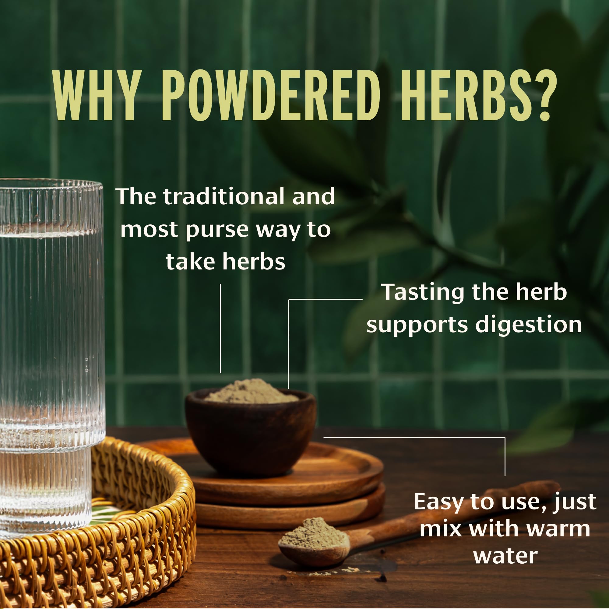 Banyan Botanicals Triphala powder texture close-up conveying natural grind and freshness.