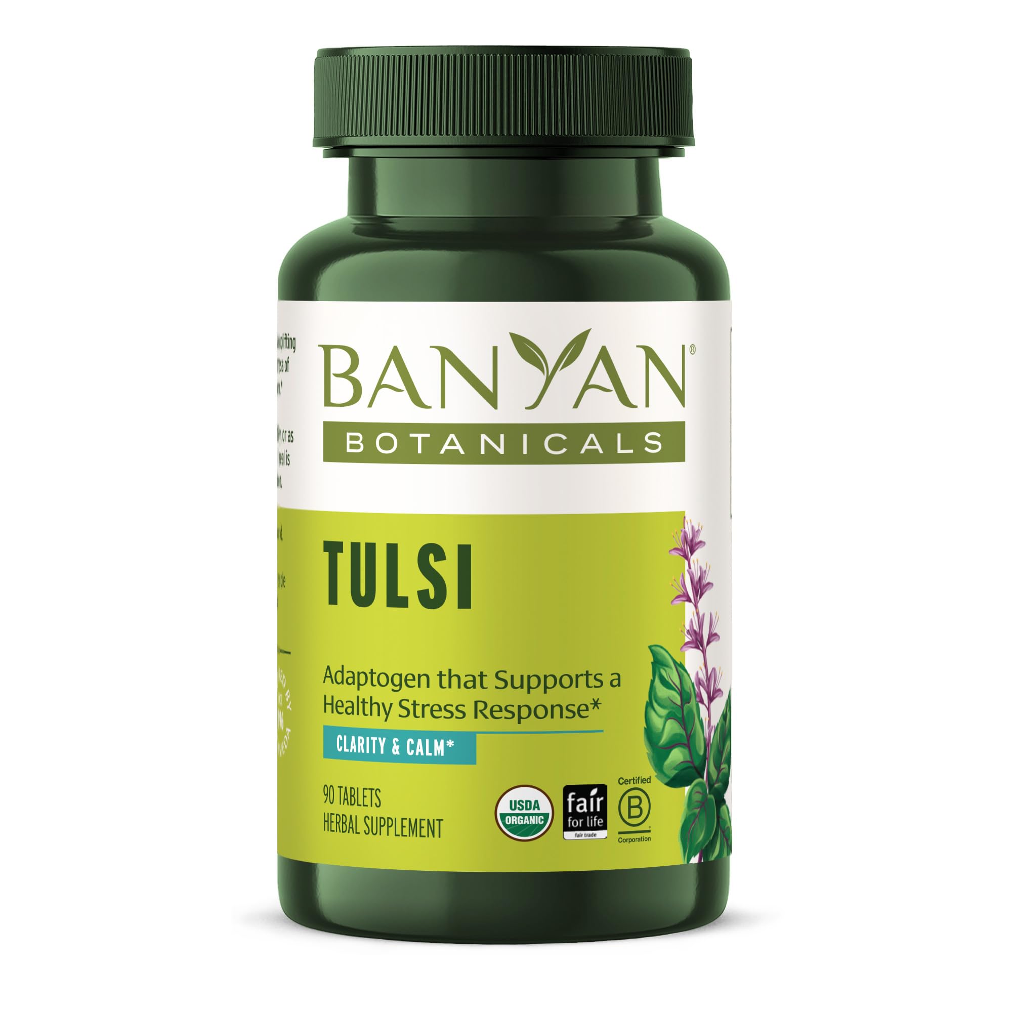 Banyan Botanicals Tulsi tablets bottle for daily calming wellness