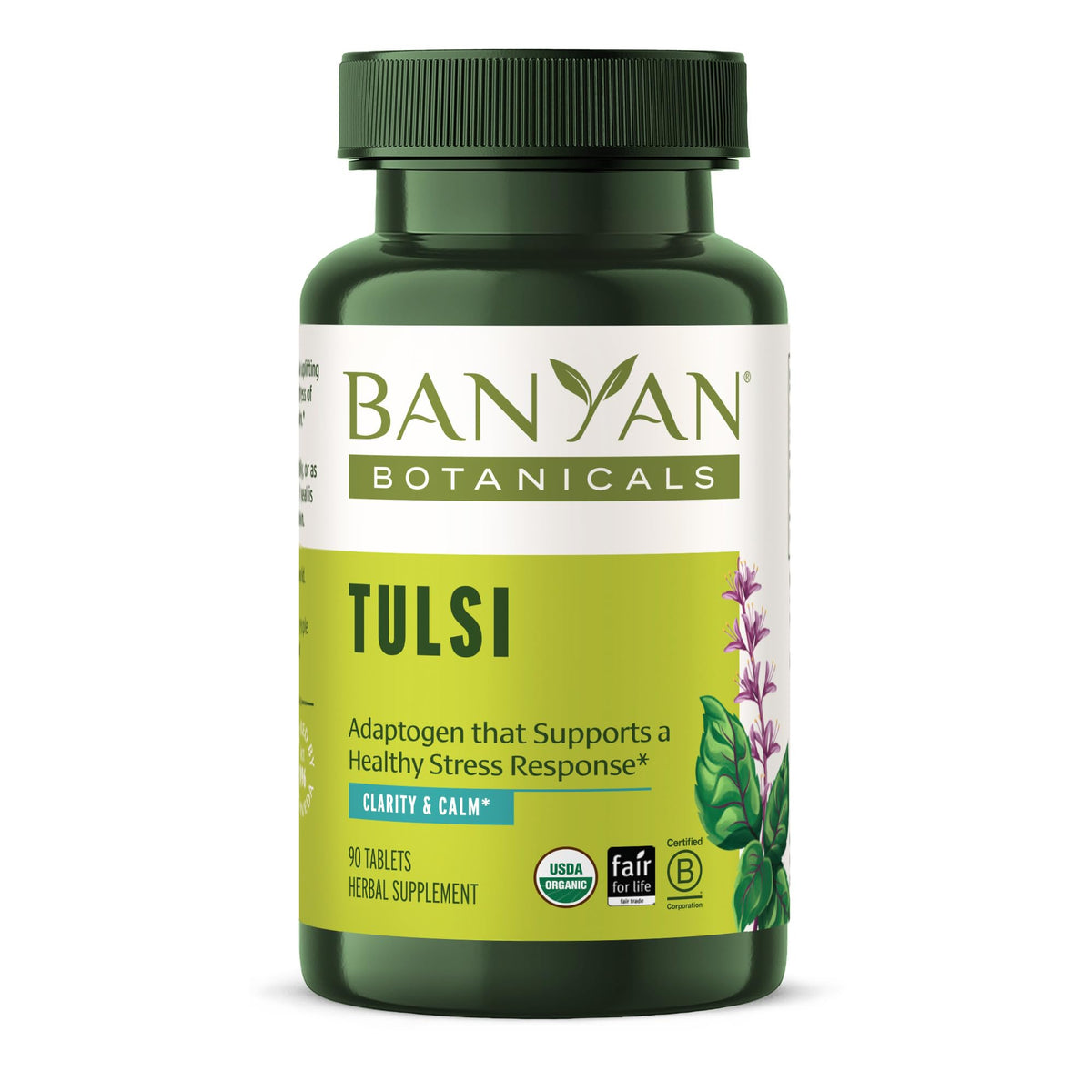 Banyan Botanicals Tulsi tablets bottle for daily calming wellness