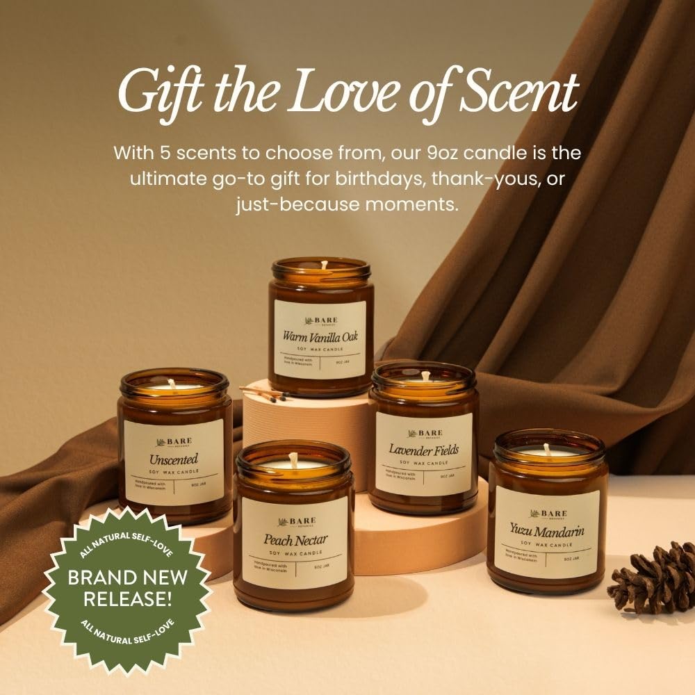 Bare Botanics Peach Nectar candle casts a soft, relaxing glow.