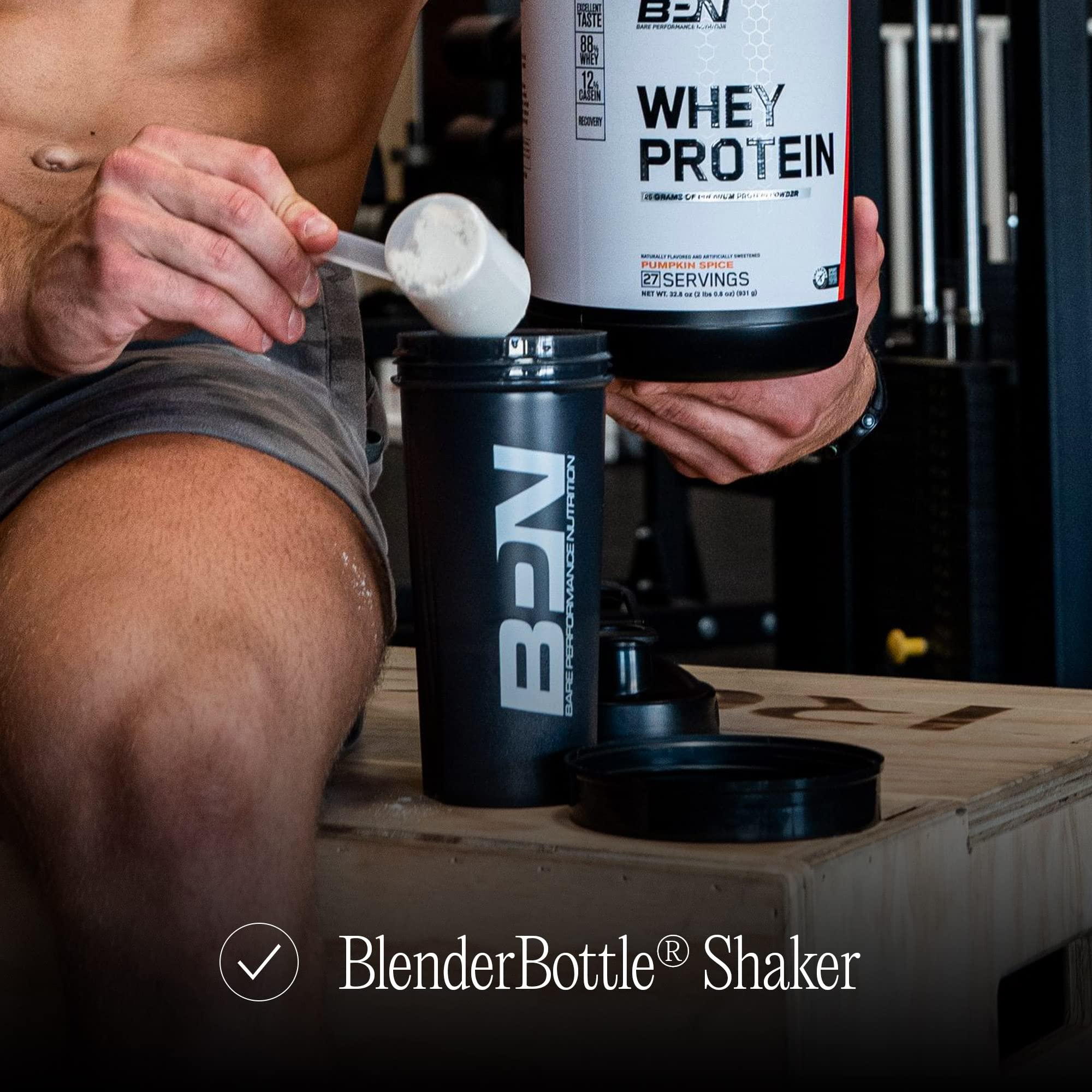 Bare Performance Nutrition blender bottle showing side measurements for tracking intake
