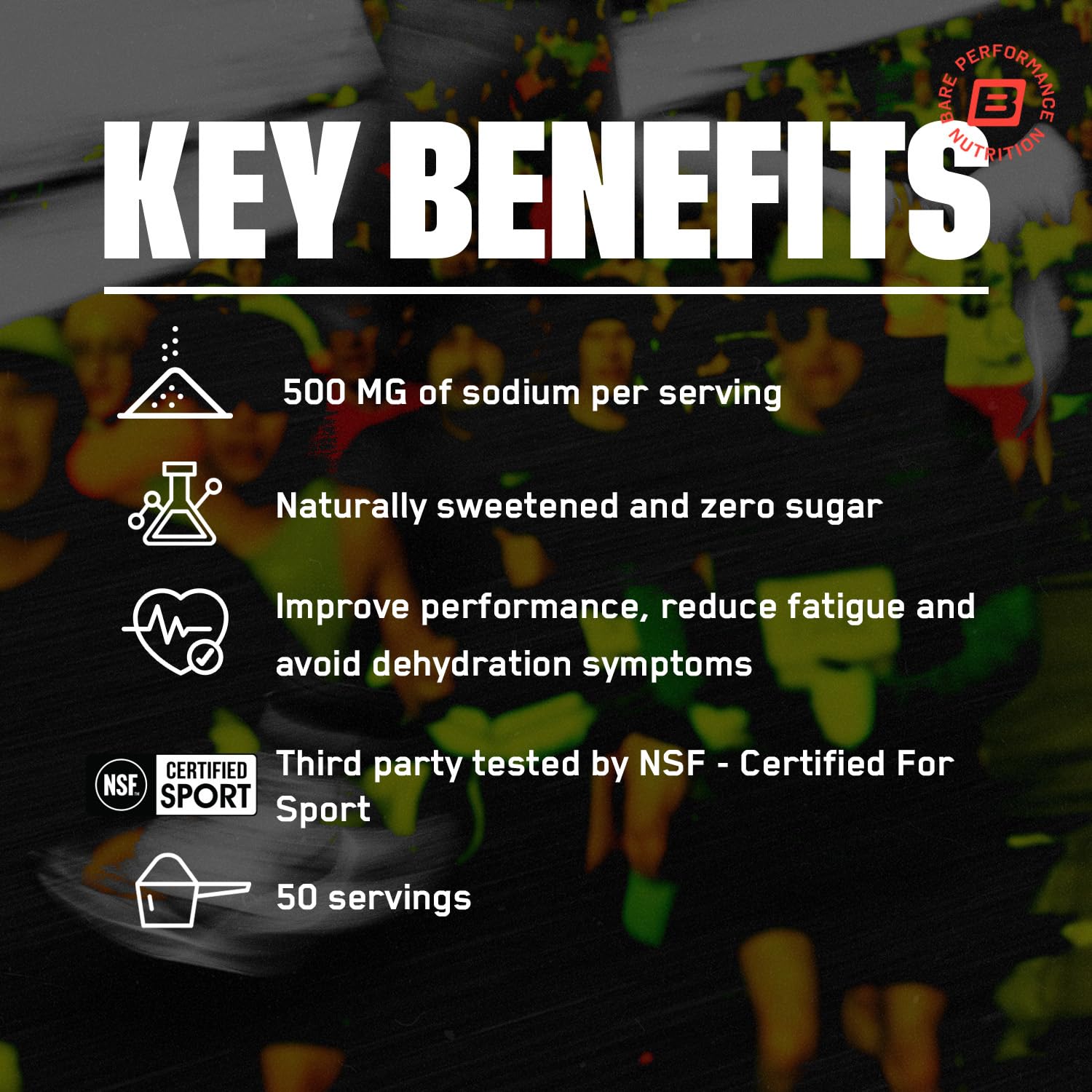 Bare Performance Nutrition BPN Electrolytes mango bottle with scoop for precise hydration.