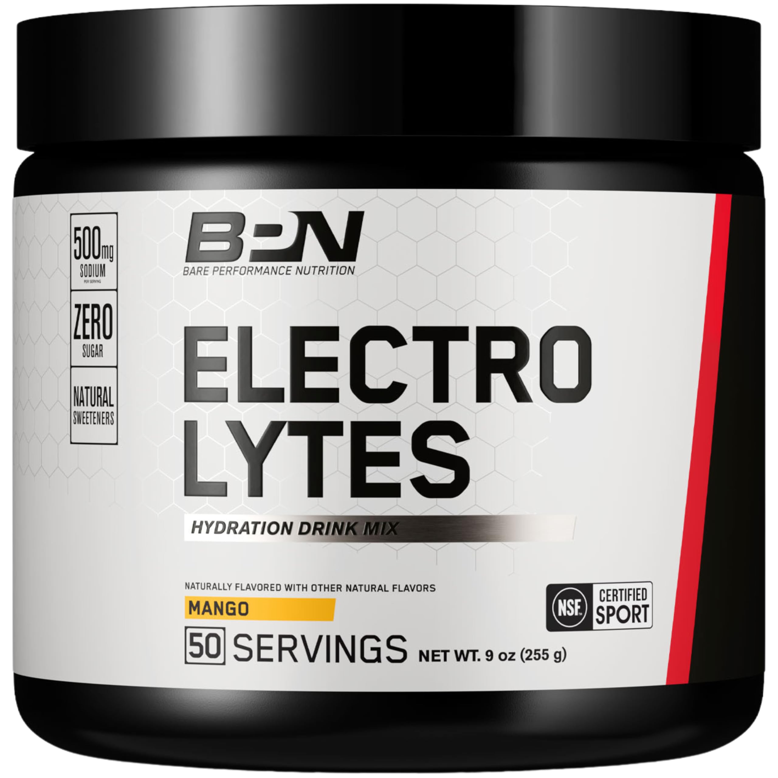 Bare Performance Nutrition BPN Electrolytes mango tub for workout hydration.