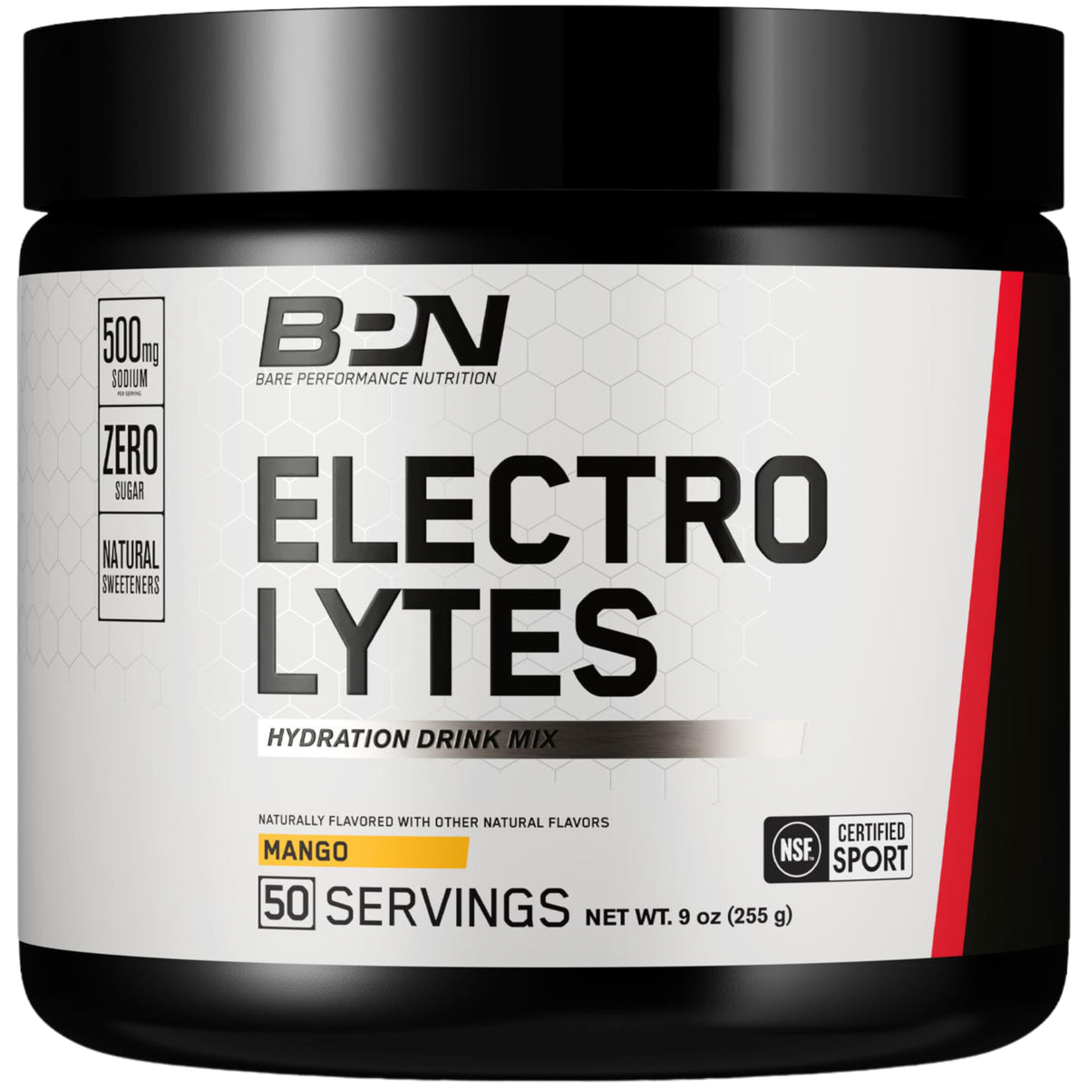Bare Performance Nutrition BPN Electrolytes mango tub for workout hydration.