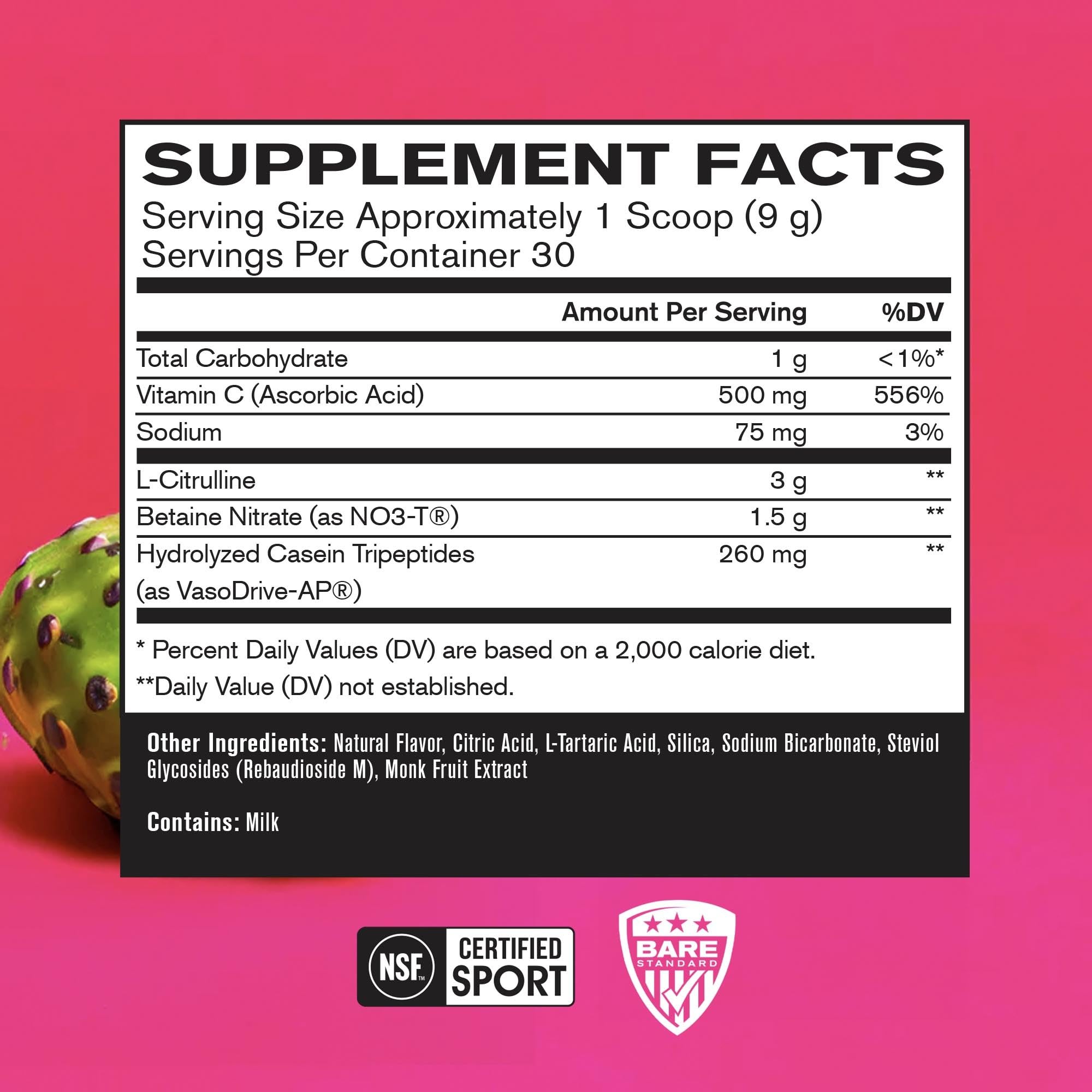 BARE PERFORMANCE NUTRITION Endo Pump bottle side view emphasizes nitric oxide and blood flow