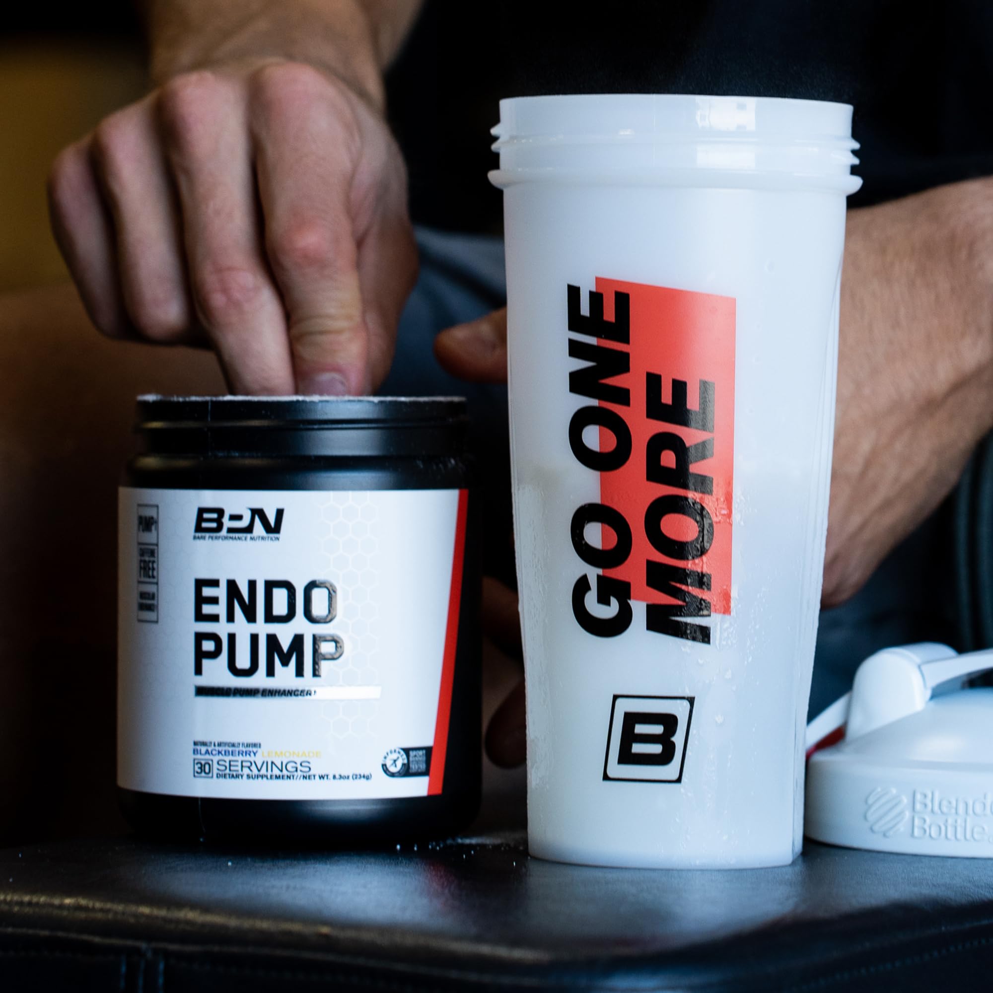 BARE PERFORMANCE NUTRITION Endo Pump serving scoop shows convenient 30-serving packaging