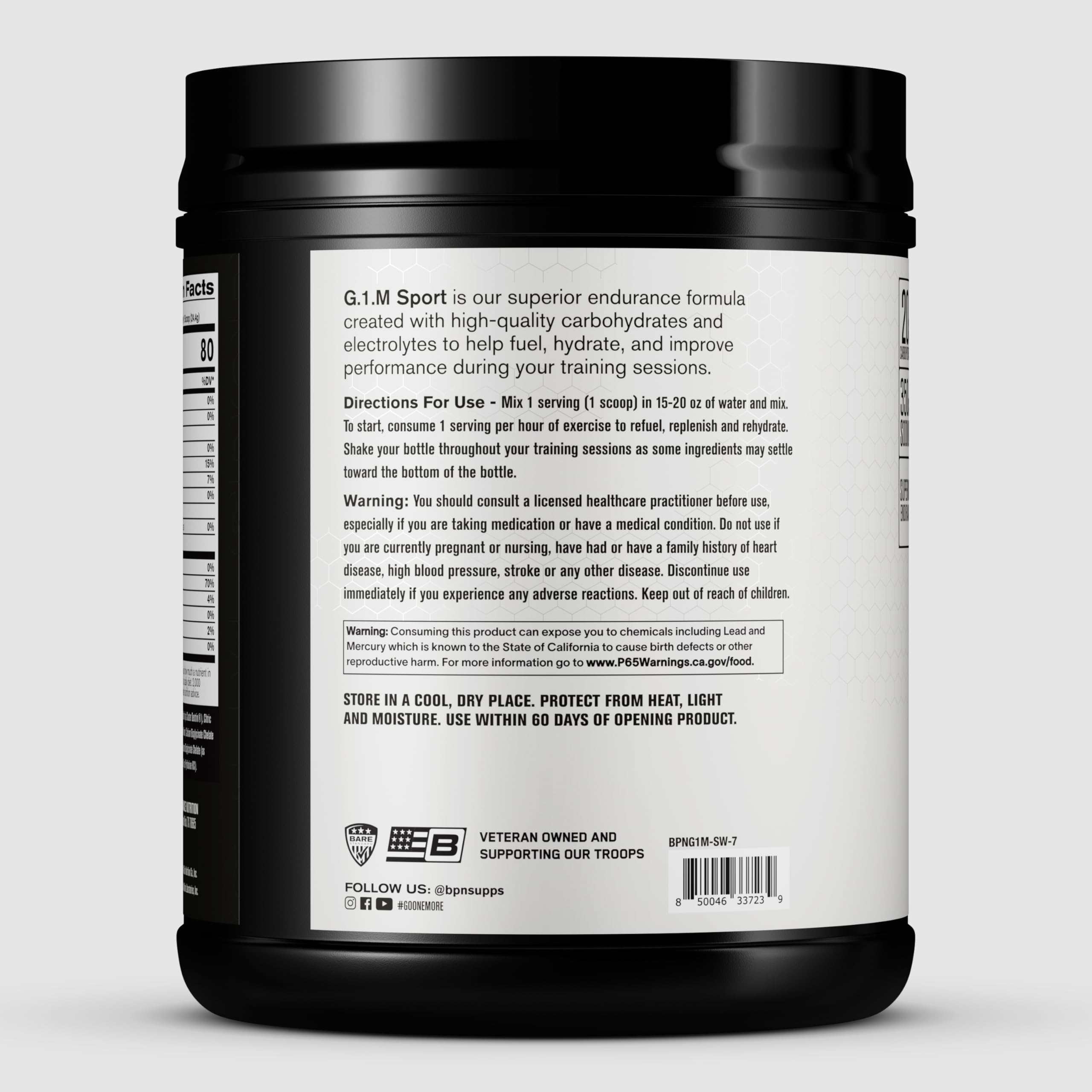 BARE PERFORMANCE NUTRITION G.1.M bottle shows Manufacturing Date