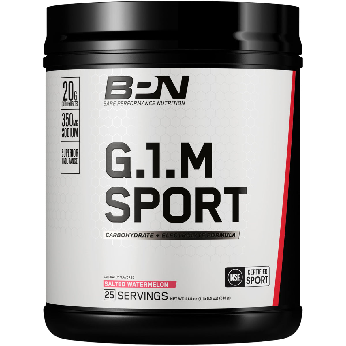 BARE PERFORMANCE NUTRITION G.1.M bottle front in salted watermelon flavor for endurance fueling