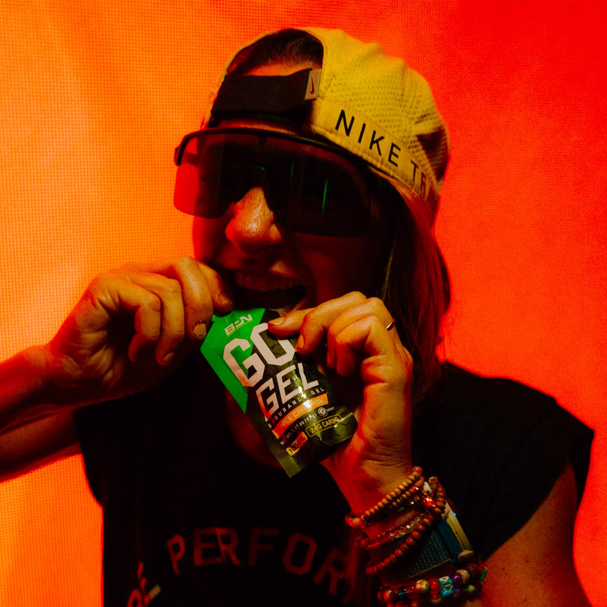 BPN Go Gel Endurance used on the go during a mid run fueling moment