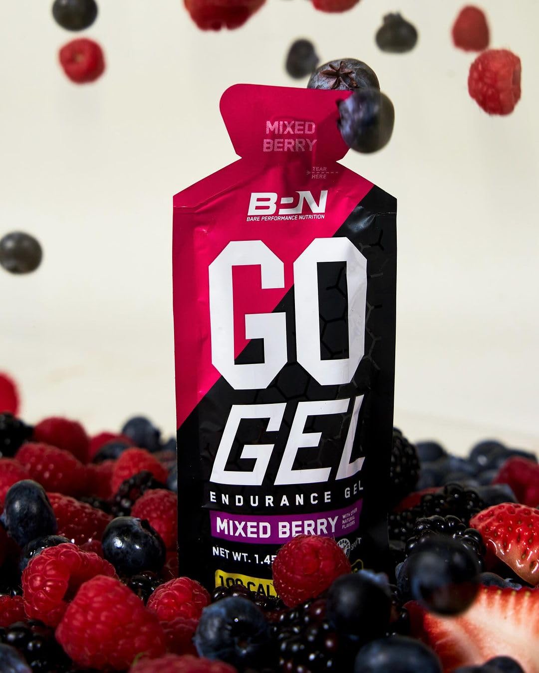 BARE PERFORMANCE NUTRITION Go Gel Endurance mixed berry flavor energizes endurance training.