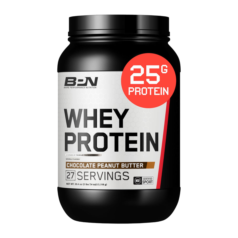 BARE PERFORMANCE NUTRITION BPN whey-casein blend powder in chocolate peanut butter supports lean muscle recovery.