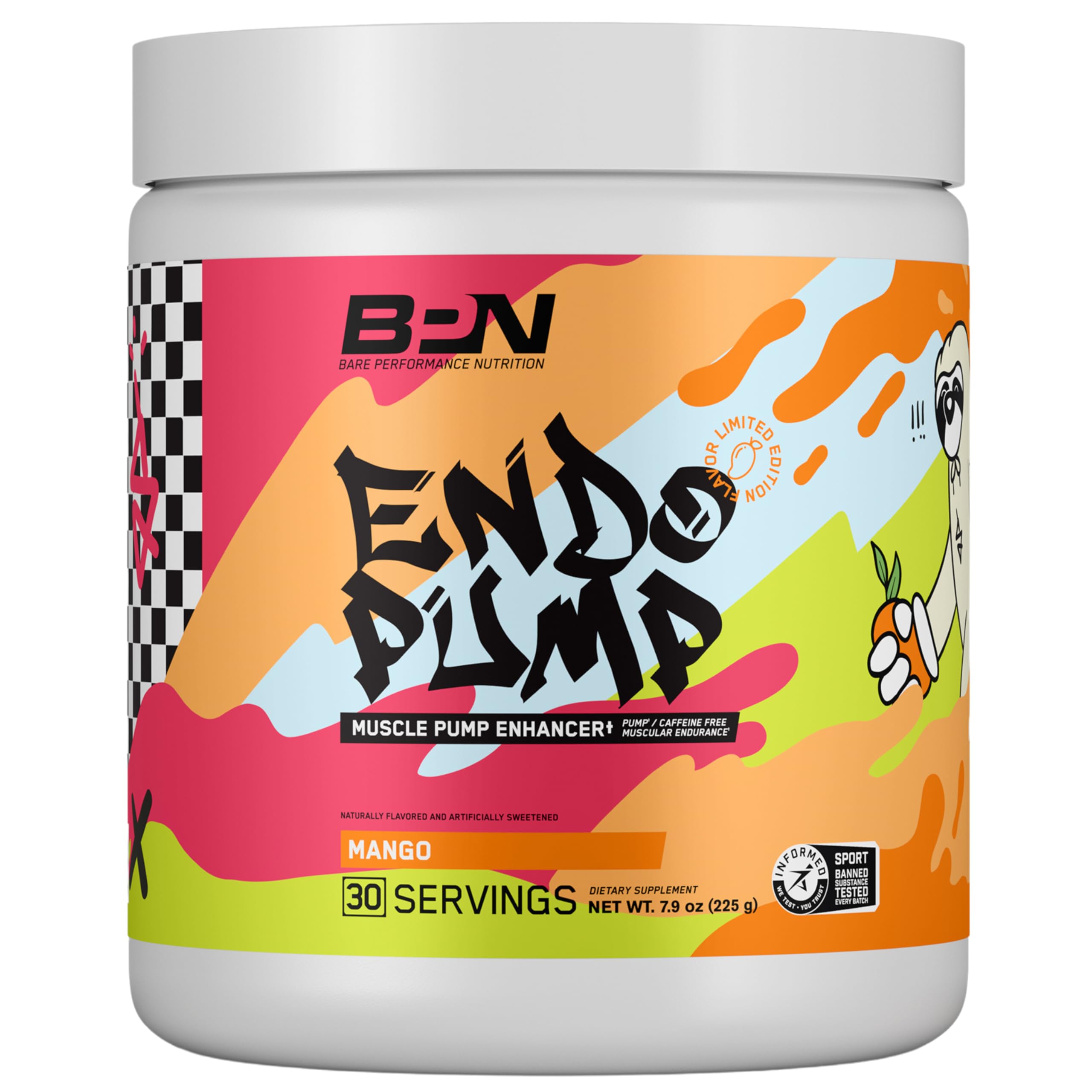BARE EndoPump mango bottle front promotes convenient pre-workout use.