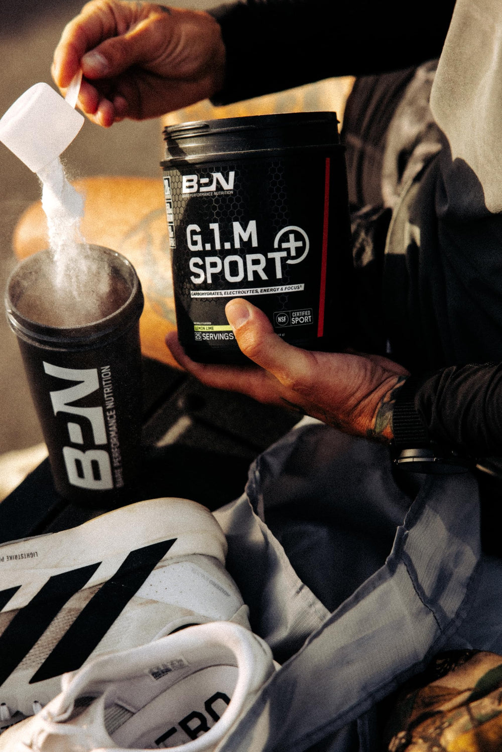 Serving scoop and label emphasize 25 servings and cost-effective fueling.