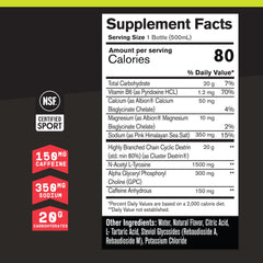BARE PERFORMANCE NUTRITION G1M Sport+ label closeup shows electrolytes and caffeine information