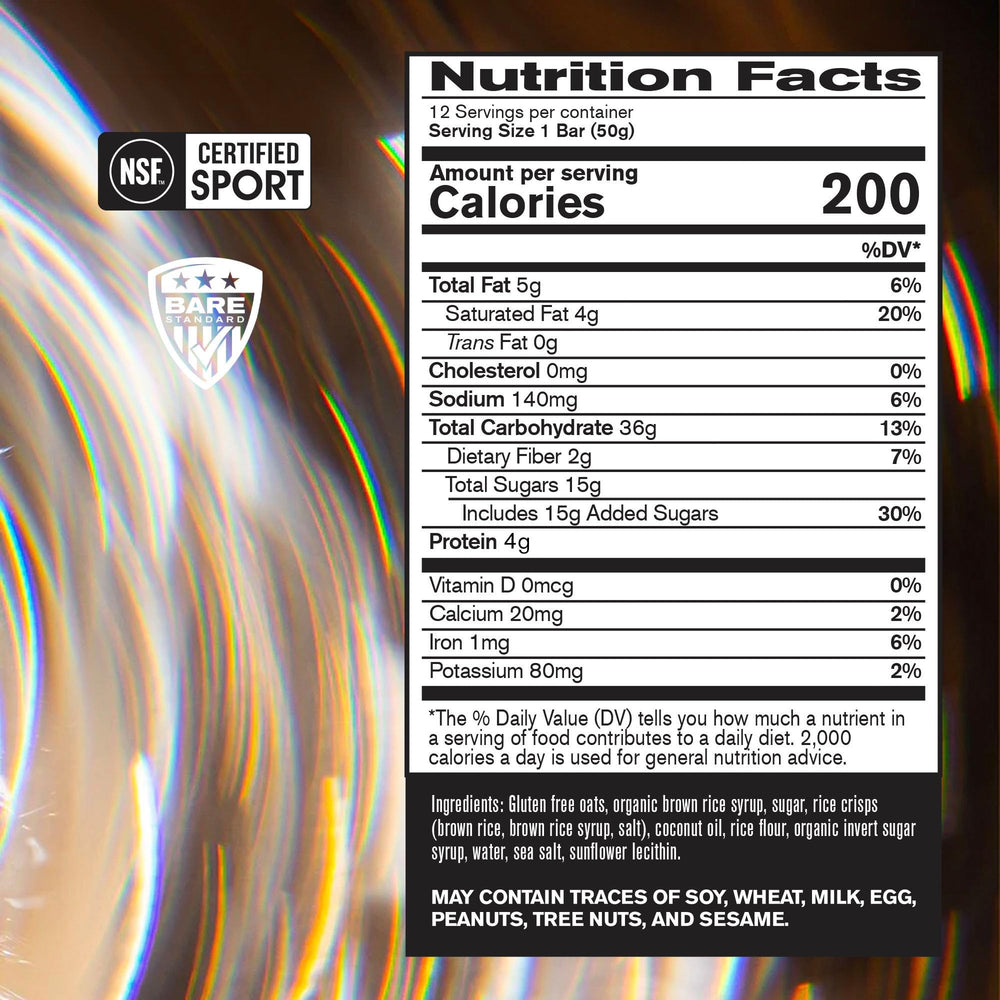 BARE Performance Nutrition Go Bar Original Oat close-up highlights chewy texture and energy-ready bite.