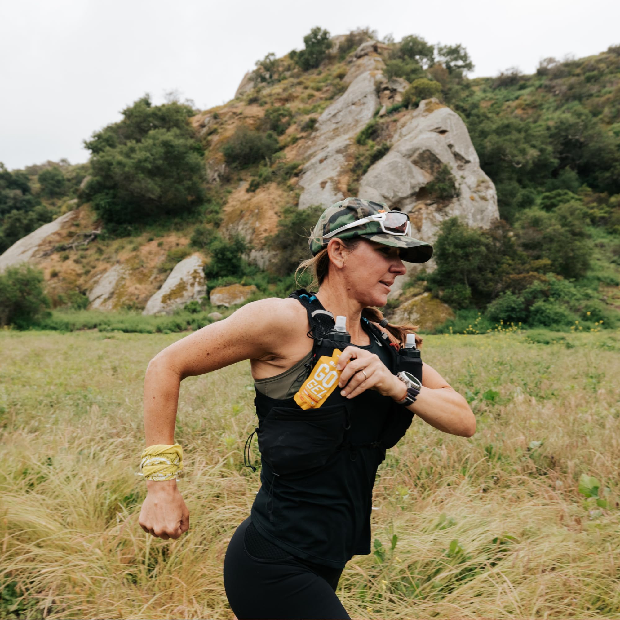 Bare Performance Nutrition Go Gel Endurance mango during a morning run fueling option