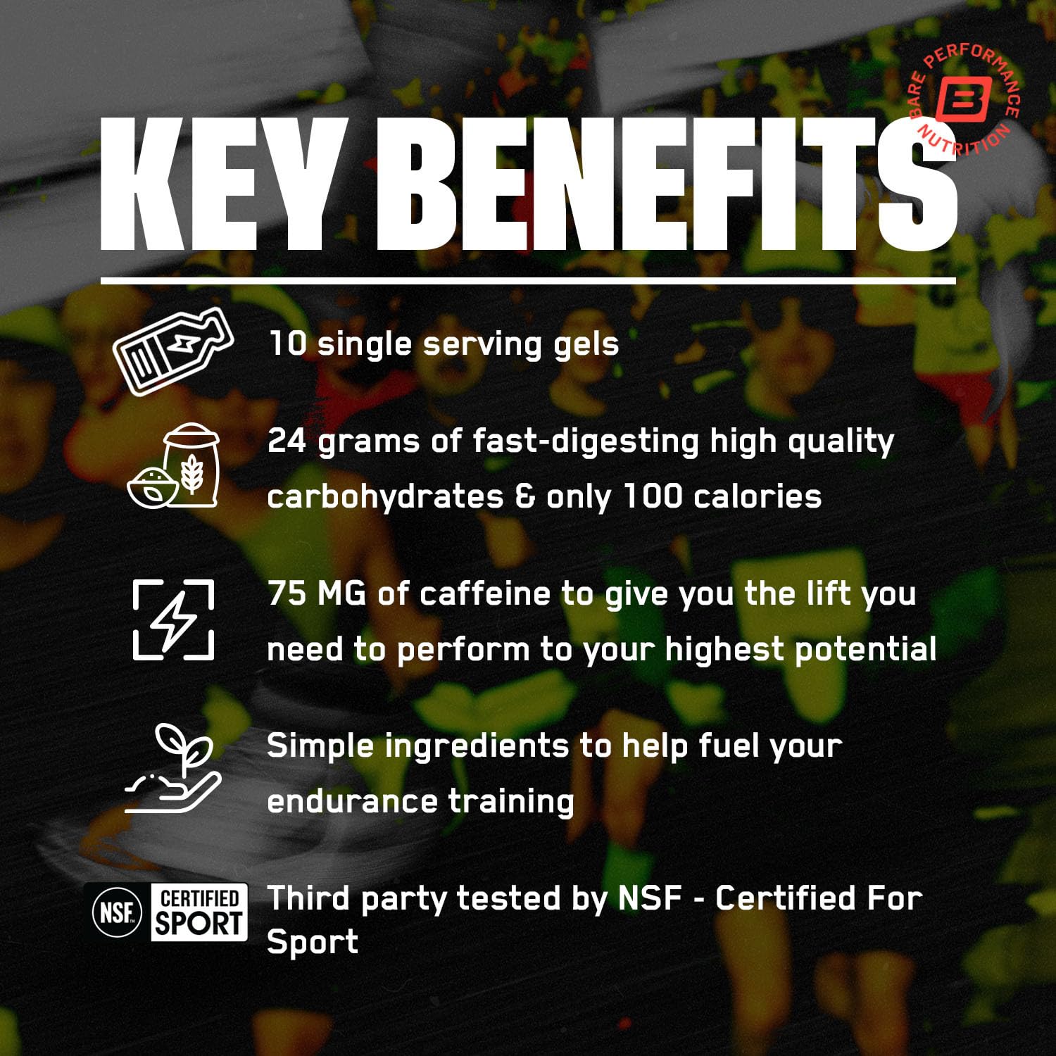 BARE PERFORMANCE NUTRITION Go Gel Endurance nutrition facts close-up showing 24g carbs and 100 calories.