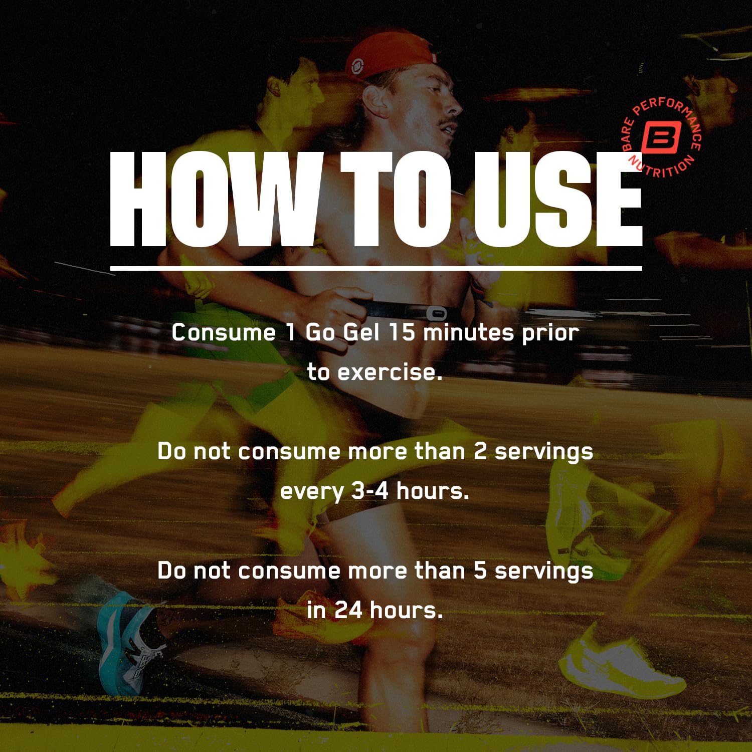 Runner consuming BARE PERFORMANCE NUTRITION Go Gel Endurance during training.