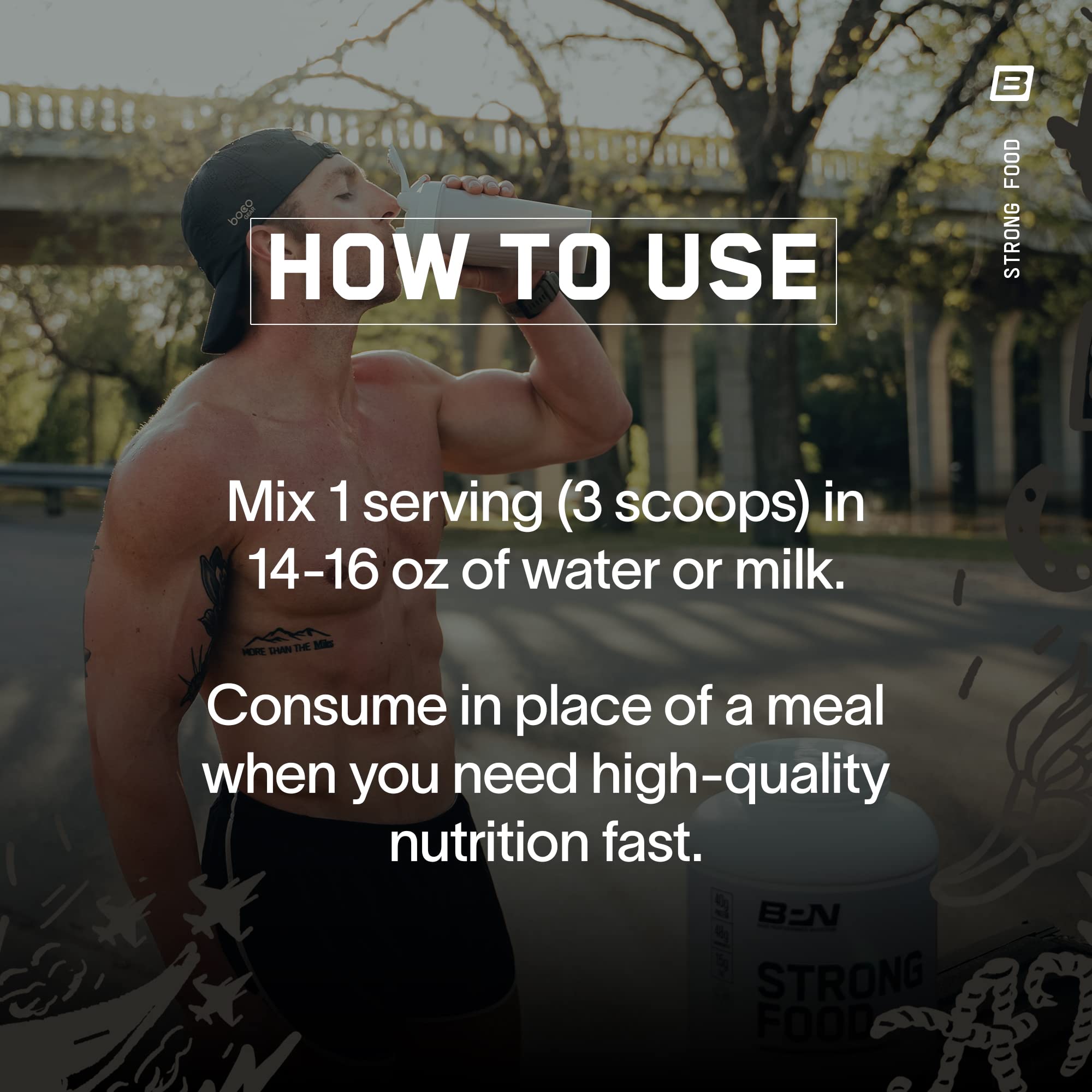 BARE PERFORMANCE NUTRITION Strong Food ingredient panel showcases balanced macros